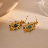 Devil's Eye Pendant Earrings with Pearls 18K Plated Stainless Steel