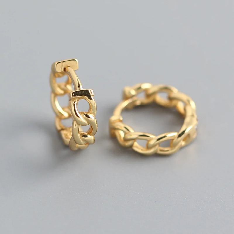 9mm 14K Light Style Silver Link Chain Hoop Earrings for Women
