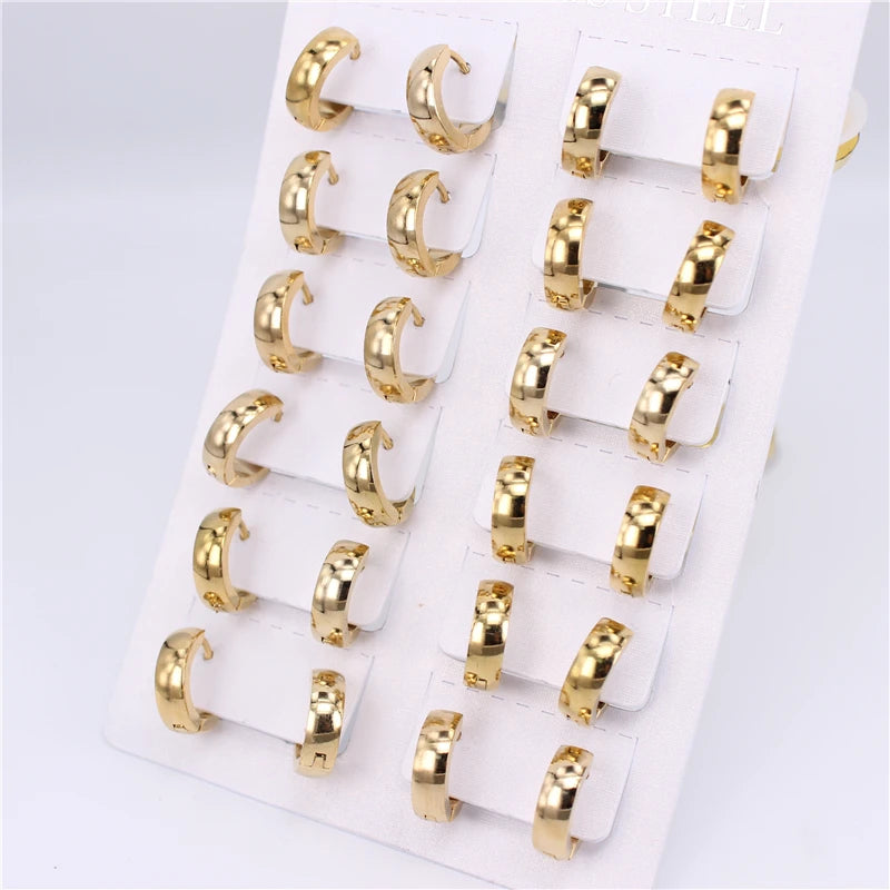 Stainless Steel Buckle Earrings 12mm-20mm Sizes 12 Pairs/Piece