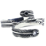 Clear Stone Feather Bracelet Biker Bracelet 316L Stainless Steel