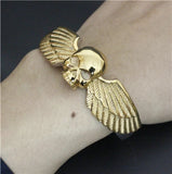 Golden Biker Skull Bracelet Stainless Steel Man Boy Angel Wing