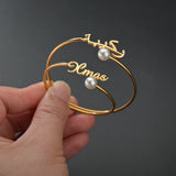 Personalized Name Bead Bangle Stainless Steel Open Love Bangle