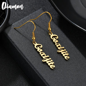 Custom Name Letter Earrings for Women Sideway Stainless Steel