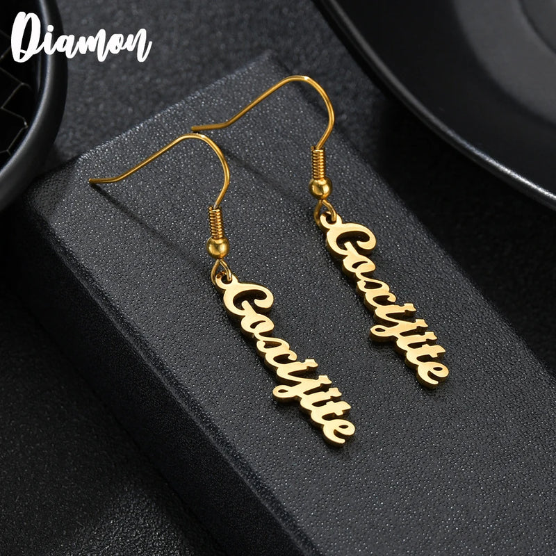 Custom Name Letter Earrings for Women Sideway Stainless Steel