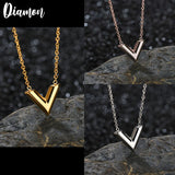 Stainless Steel V Necklace For Women Letter Pendant Necklace