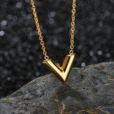 Stainless Steel V Necklace For Women Letter Pendant Necklace