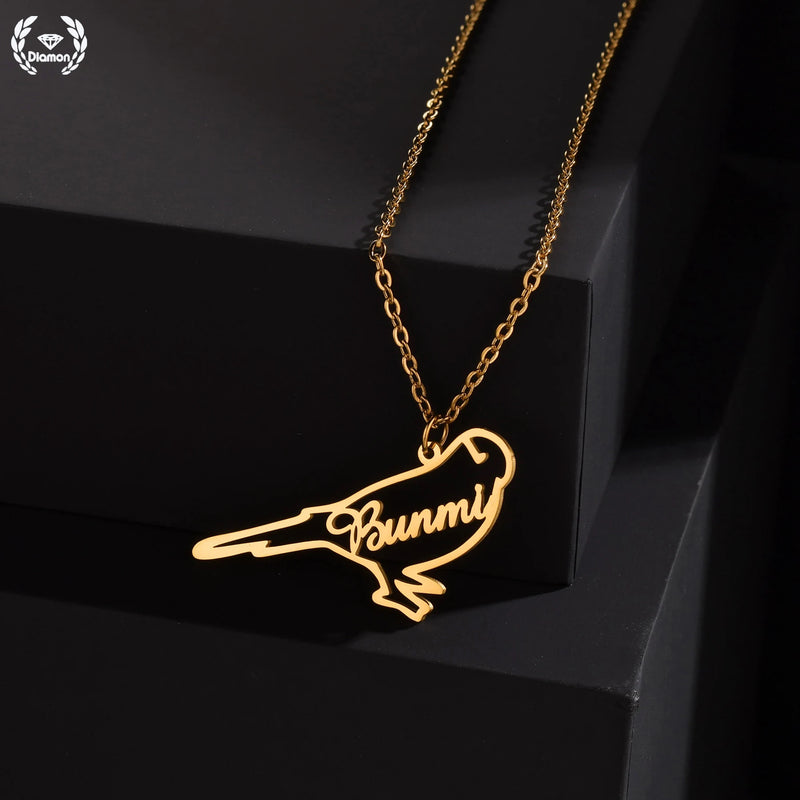 Diamond Custom Name Necklace Bird Shape Choker Chain Pendant