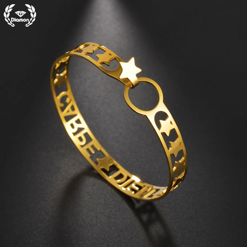Diamon Personalized Stainless Steel bracelets Name Stars Couple Bangle