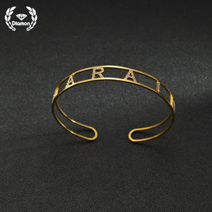 Personalized Zircon Letters Stainless Steel Bracelets Name Bangle Jewelry