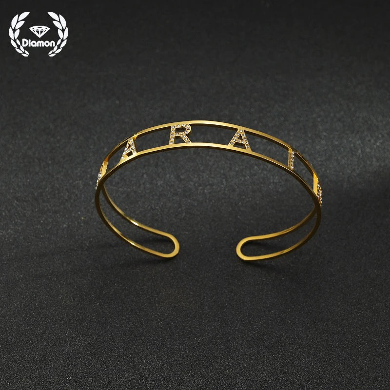 Personalized Zircon Letters Stainless Steel Bracelets Name Bangle Jewelry