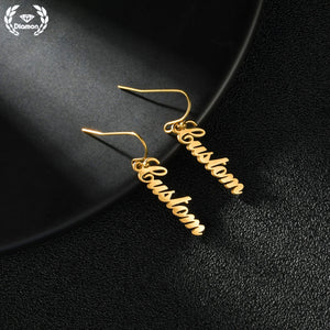 Diamond Dangle Name Earrings Personalized Stainless Steel Jewelry