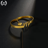 Diamon Name Bracelet Heart Charm Bangle Personalized Stainless Steel Jewelry