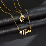Custom Name Necklace with Rose Flower Pendant - Christmas Gift Jewelry