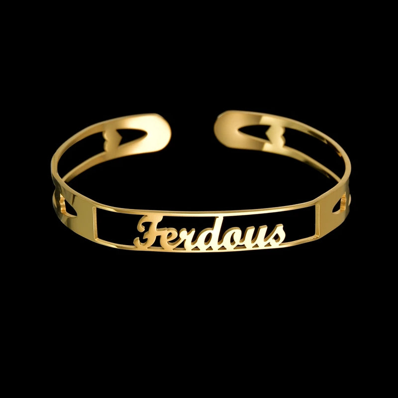 Personalized Stainless Steel Bracelet Open Name Bangle Heart Couple Jewelry