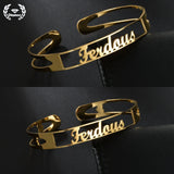 Personalized Stainless Steel Bracelet Open Name Bangle Heart Couple Jewelry