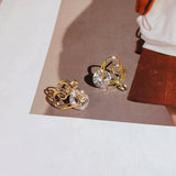 14K Yellow Diamond Earring for Women Wedding Garnet Stud Orecchini
