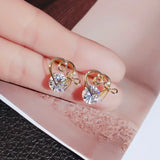 14K Yellow Diamond Earring for Women Wedding Garnet Stud Orecchini