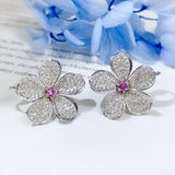 Flower Wedding Garnet Stud Earrings 18K Pink Gold Fine Jewelry