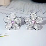 Flower Wedding Garnet Stud Earrings 18K Pink Gold Fine Jewelry