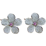 Flower Wedding Garnet Stud Earrings 18K Pink Gold Fine Jewelry