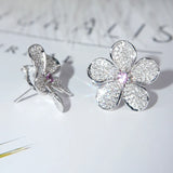 Flower Wedding Garnet Stud Earrings 18K Pink Gold Fine Jewelry