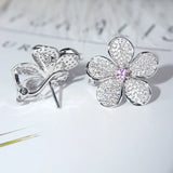 Flower Wedding Garnet Stud Earrings 18K Pink Gold Fine Jewelry