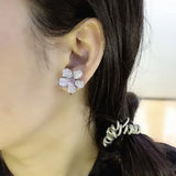 Flower Wedding Garnet Stud Earrings 18K Pink Gold Fine Jewelry