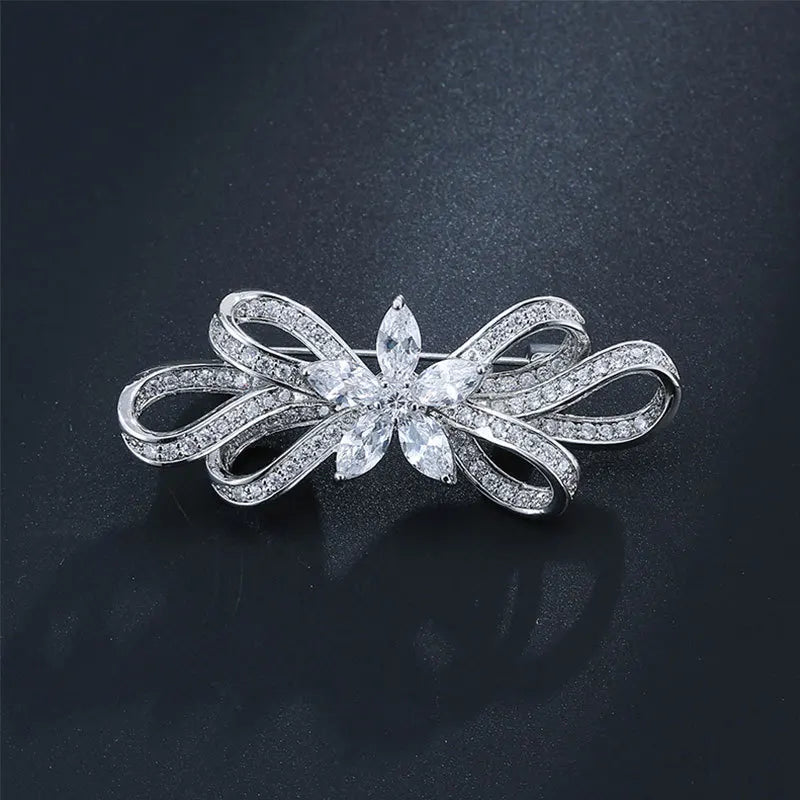 Diamond Bowknot S925 Silver Jewelry Brooches for Women