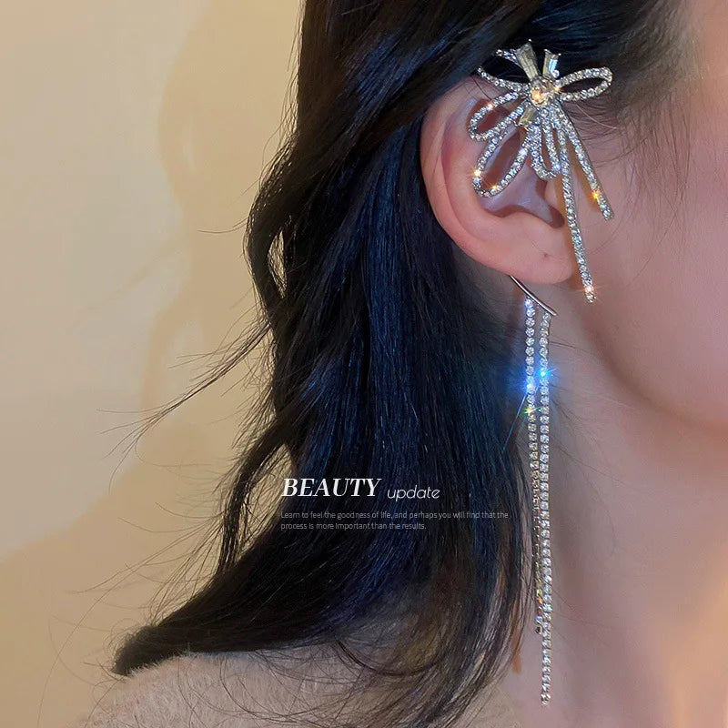 Diamond Flower Tassel Earrings for Women