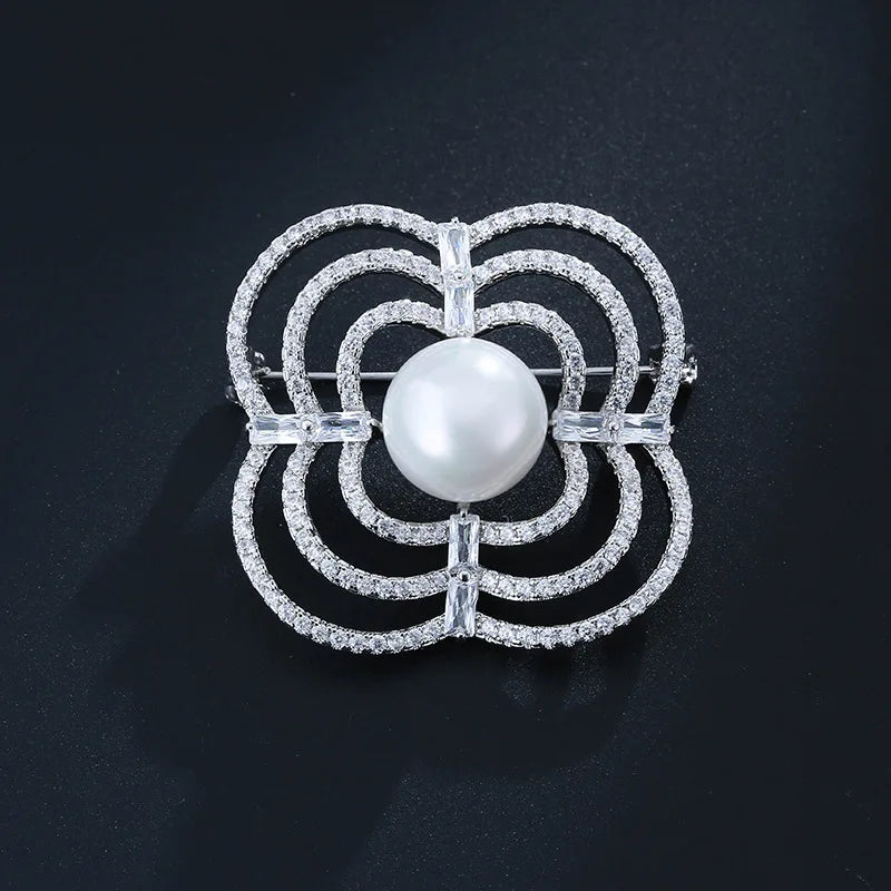 Diamond Flower S925 Silver Brooch Women Anniversary Jewelry