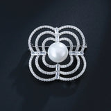 Diamond Flower S925 Silver Brooch Women Anniversary Jewelry