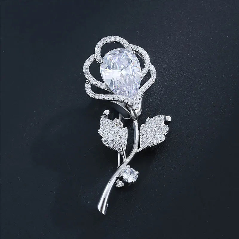 Diamond Flower S925 Silver Brooch Bohemia Anniversary Fine Diamond Jewelry