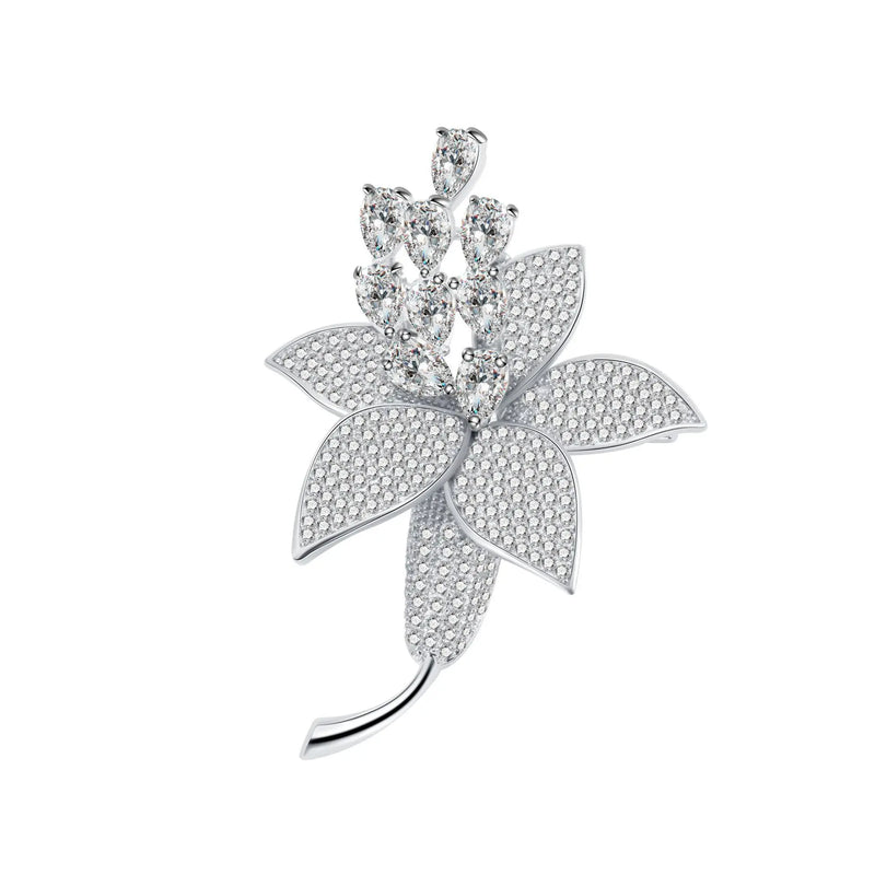 Diamond Flower S925 Silver Brooch for Women Anniversary Jewelry