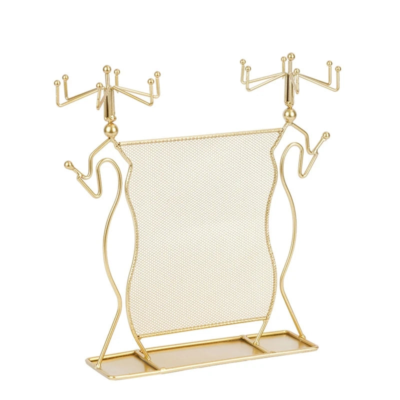 Diamond Grid Shape Jewelry Display Stand with Hanging Hooks