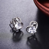 Diamond Heart S925 Silver Stud Earrings Women Wedding Jewelry