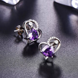 Diamond Heart S925 Silver Stud Earrings Women Wedding Jewelry