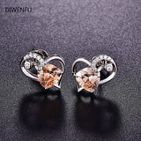 Diamond Heart S925 Silver Stud Earrings Women Wedding Jewelry