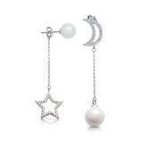925 Sterling Silver Pearl Earrings Asymmetric Stud Tassel Jewelry
