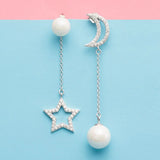 925 Sterling Silver Pearl Earrings Asymmetric Stud Tassel Jewelry