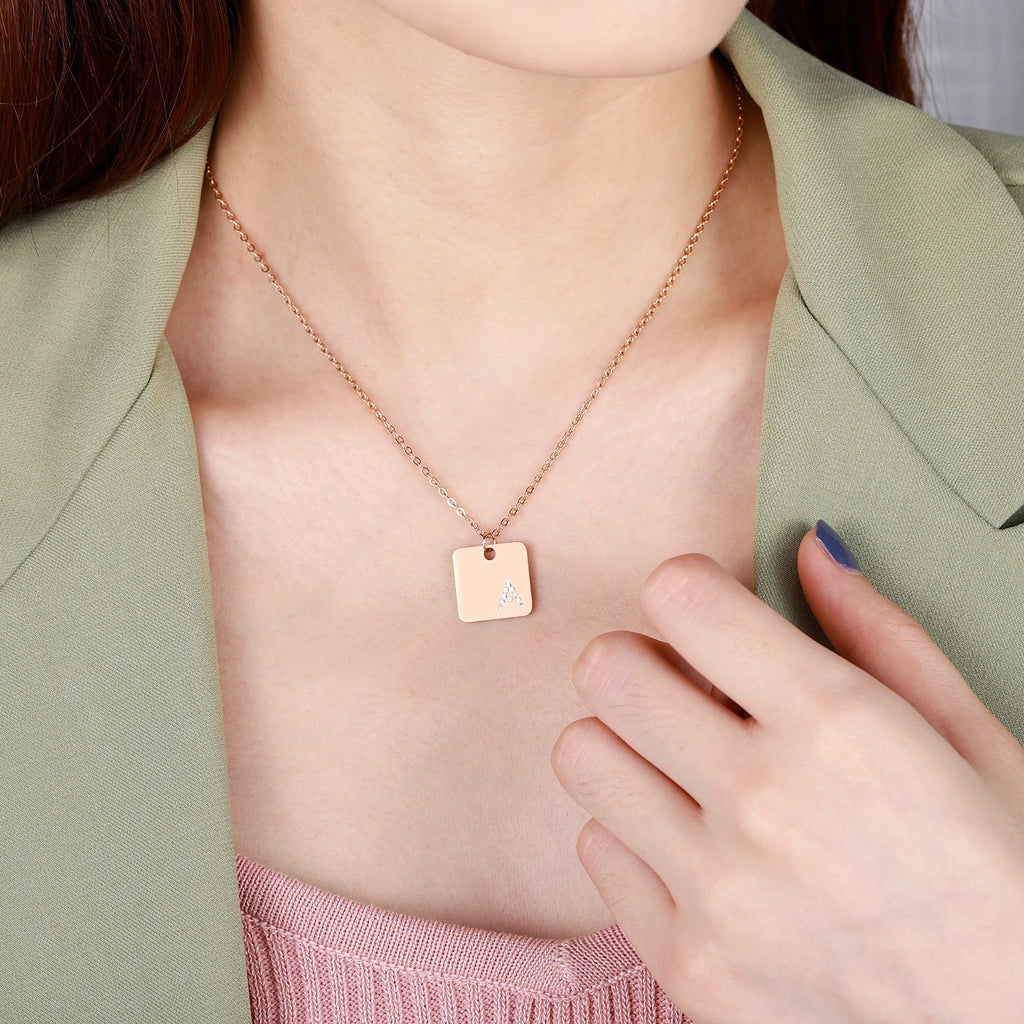 Diamond Initial Necklace Women Stainless Steel Pendant Letter Name Charm