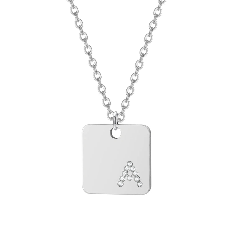 Diamond Initial Necklace Women Stainless Steel Pendant Letter Name Charm