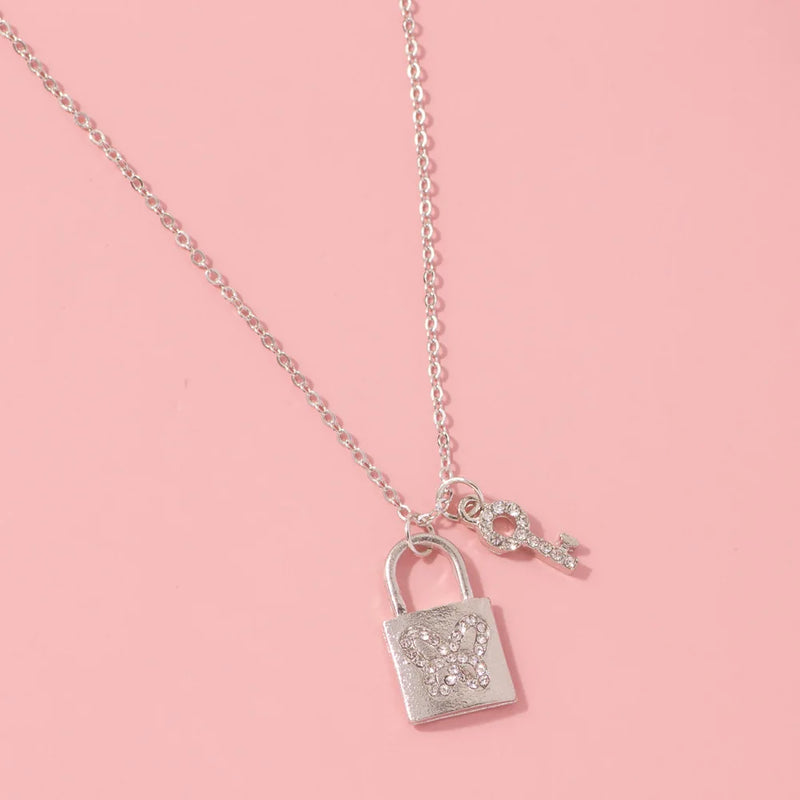 Diamond Choker Lock Chains Necklace Punk Jewelry Key Padlock Pendant
