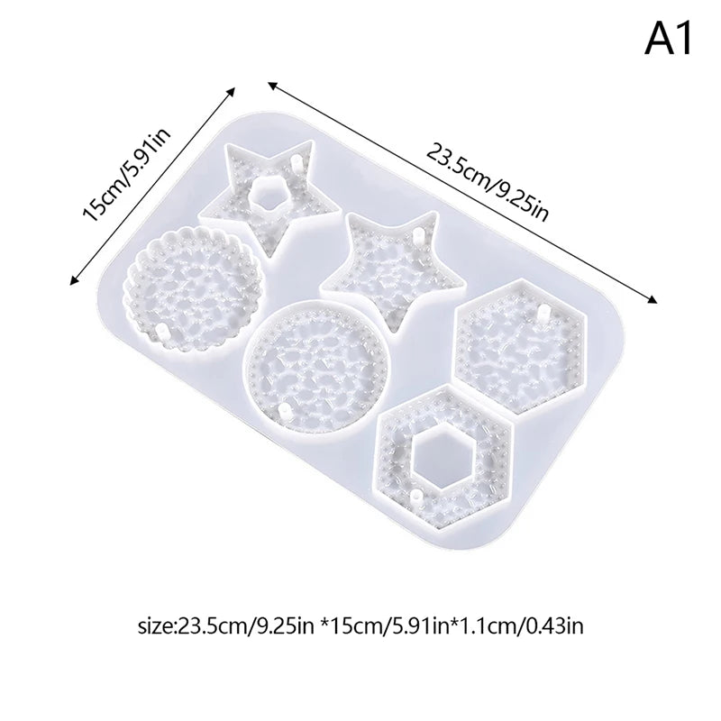 Diamond Star Heart Shape Epoxy Resin Mold With Hole Geometric Pendant Keychain