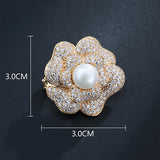 14K Diamond Rose Flower Pearl Brooch for Women Anniversary Fine Jewelry