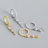 Retro S925 Silver Diamond Tassel Hoop Earrings