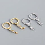 Retro S925 Silver Diamond Tassel Hoop Earrings