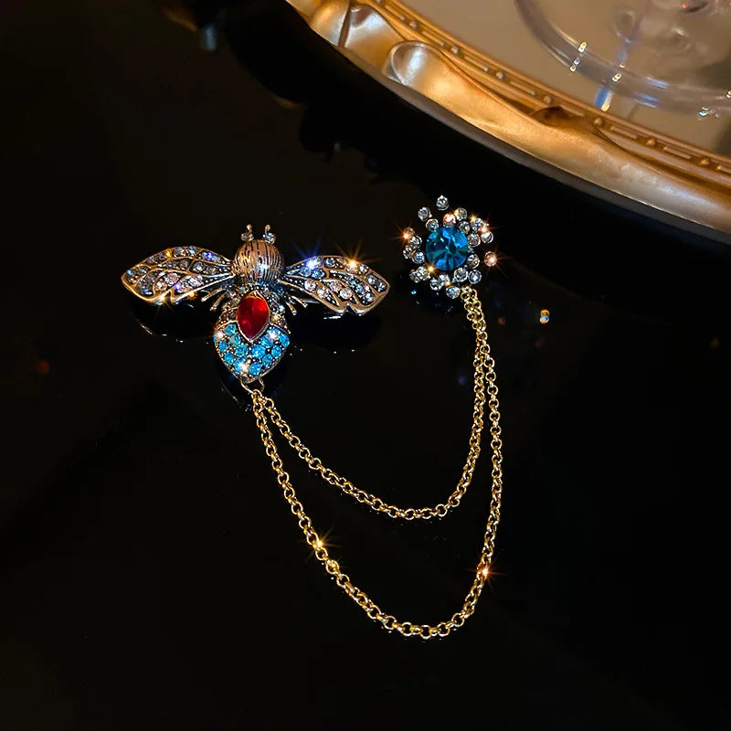 Diamond Bee Rose Flower Brooch Women Lapel Dress Suit Sweater Accessory
