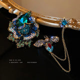 Diamond Bee Rose Flower Brooch Women Lapel Dress Suit Sweater Accessory