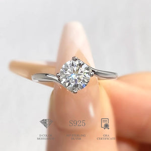 1CT Moissanite Solitaire Diamond Ring 925 Silver Wedding Jewelry