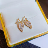 Diamonds Cartoon Jewelry 14K Yellow Earrings Women Leaves Fine Jewelry